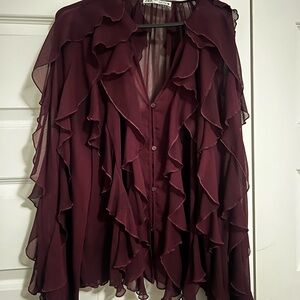 Zara Deep Burgundy Sheer Blouse